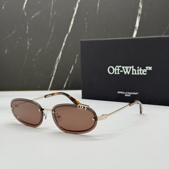 NEW OFF-WHITE OERI13M MIAMI 7664 SUNGLASSES UNISEX BROWN OVAL EYEWEAR - Picture 1 of 9